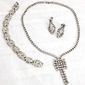 VINTAGE CRYSTAL & RHINESTONE ~ NECKLACE EARRINGS BRACELET ~ BUNDLE